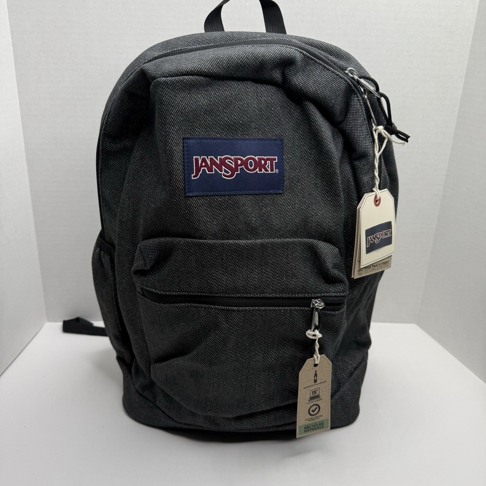 JanSport Cross Town Plus Remix Backpack Black Denim 15 Laptop Sleeve JS0A85VJ